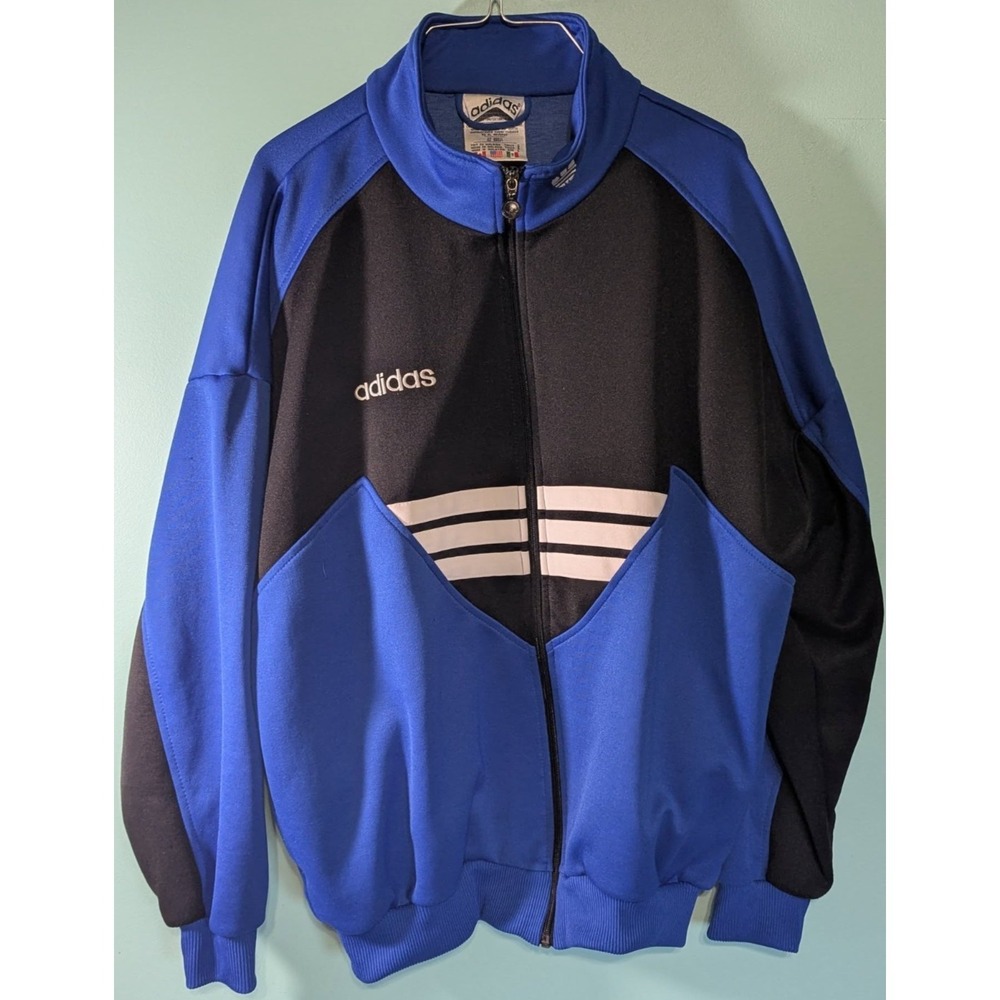 Adidas Vintage 90's Black & Blue Top Track Suit Zip Up Jacket Size Large